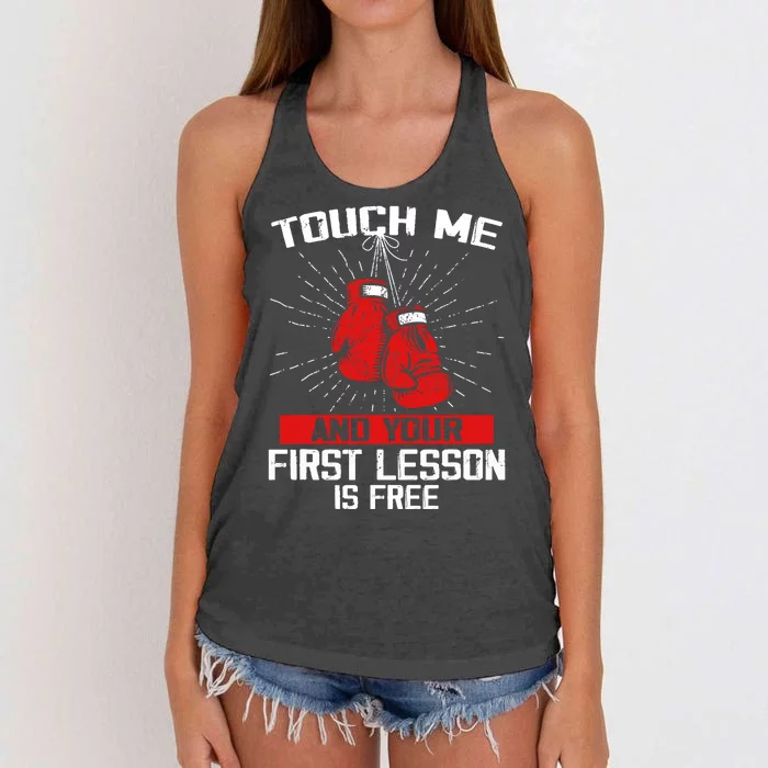 Kick Boxer Boxing Coach Funny Kick Boxing Lover Saying Women's Knotted Racerback Tank