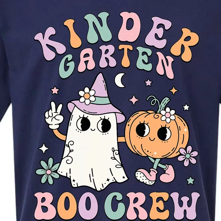 Kindergarten Boo Crew Halloween Floral Ghost Kinder Teacher Sueded Cloud Jersey T-Shirt