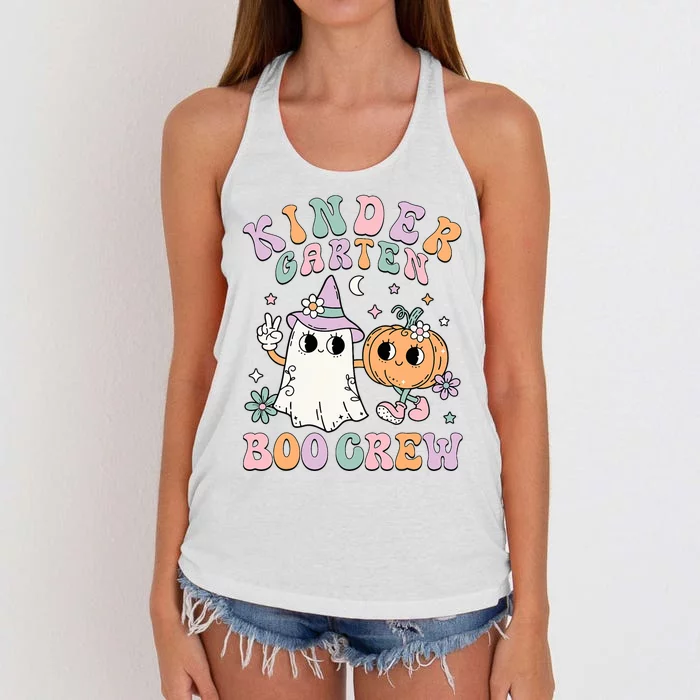 Kindergarten Boo Crew Halloween Floral Ghost Kinder Teacher Women's Knotted Racerback Tank