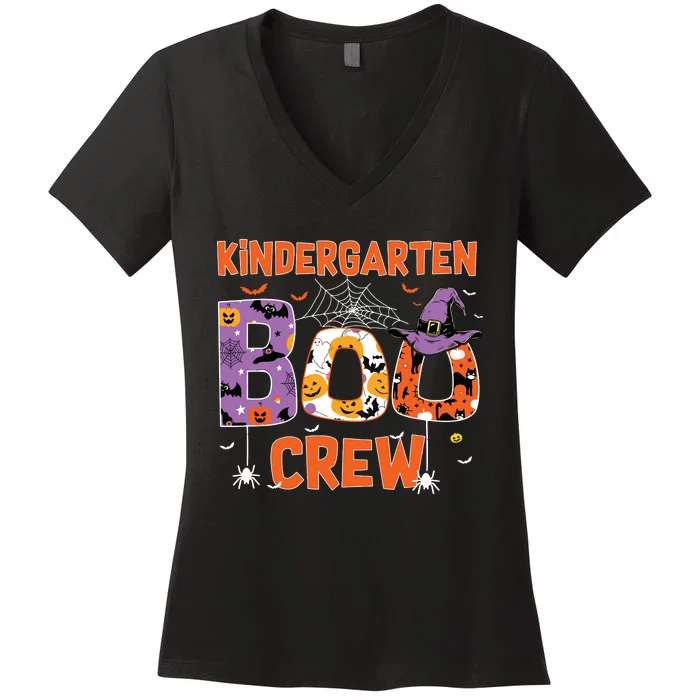 Kindergarten Boo Crew Teachers Students Halloween Costume Women's V-Neck T-Shirt