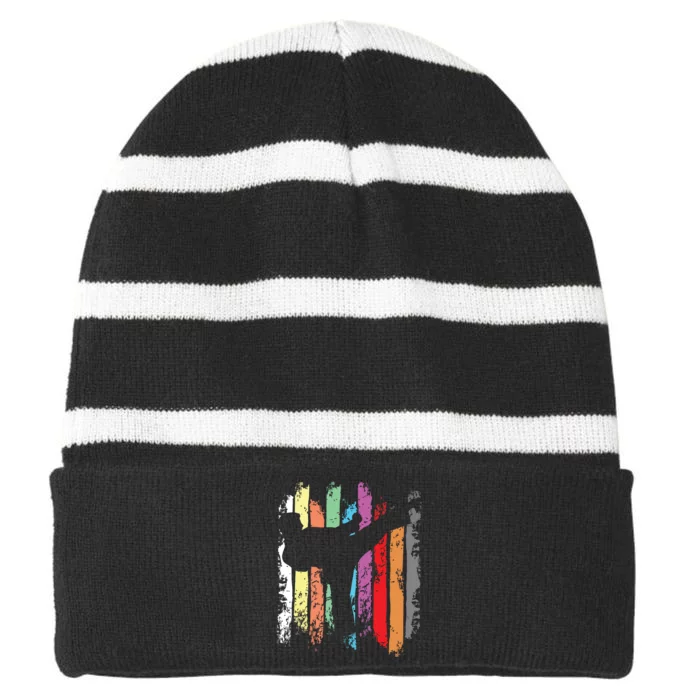 Karate Belt Colors Silhouette Striped Beanie with Solid Band