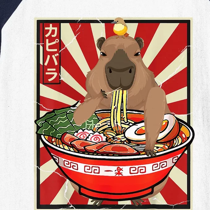 Kawaii bird Capybara Eating Ra Noodles Anime Japanese Baseball Sleeve Shirt