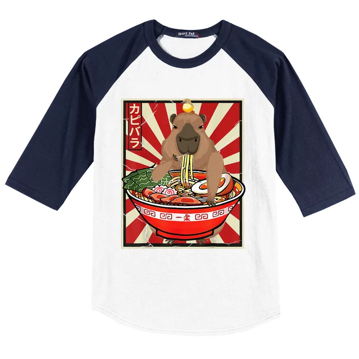 Kawaii bird Capybara Eating Ra Noodles Anime Japanese Baseball Sleeve Shirt