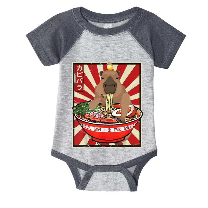 Kawaii bird Capybara Eating Ra Noodles Anime Japanese Infant Baby Jersey Bodysuit