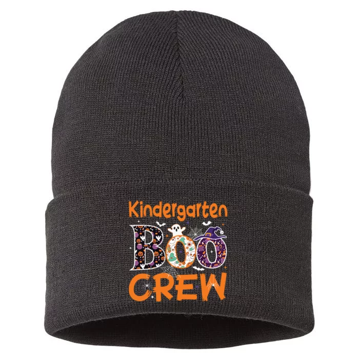 Kindergarten Boo Crew Funny Kindergarten Halloween Teacher Sustainable Knit Beanie