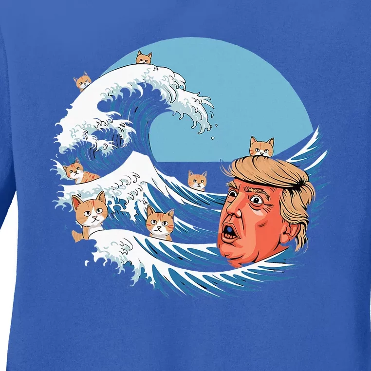 Kamala Blue Cat Wave Trump Ladies Long Sleeve Shirt