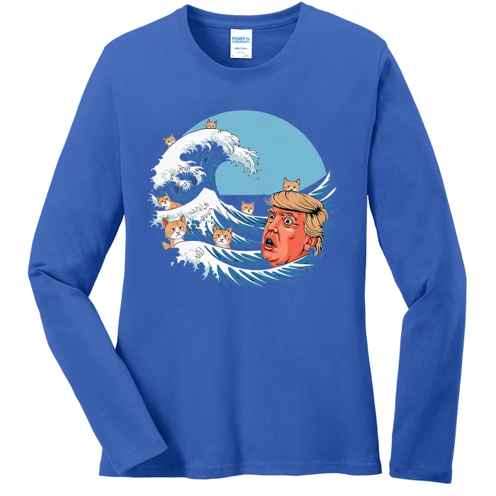 Kamala Blue Cat Wave Trump Ladies Long Sleeve Shirt