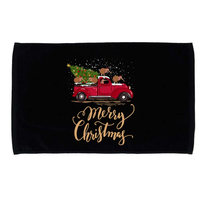 Kiwi Bird Driving Christmas Tree Truck Kiwi Christmas Gift Microfiber Hand Towel