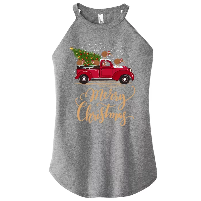 Kiwi Bird Driving Christmas Tree Truck Kiwi Christmas Gift Women’s Perfect Tri Rocker Tank