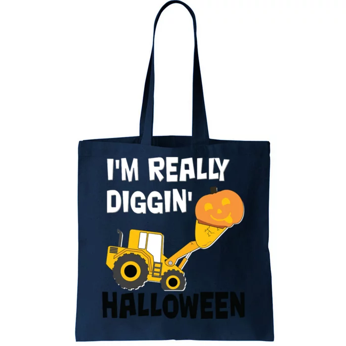 Kids Boy Diggin Halloween Shirts Pumpkin Face It Tractor Tote Bag