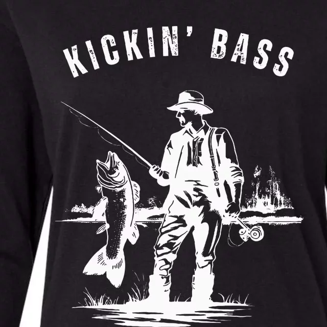 Kickin Bass Fisherman Fishing Fish Funny Outdoors Lake Womens Cotton Relaxed Long Sleeve T-Shirt