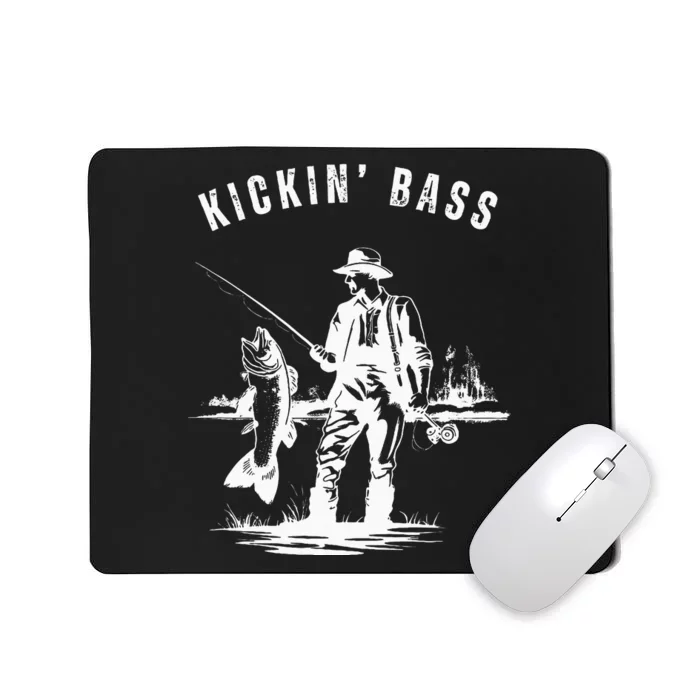 Kickin Bass Fisherman Fishing Fish Funny Outdoors Lake Mousepad