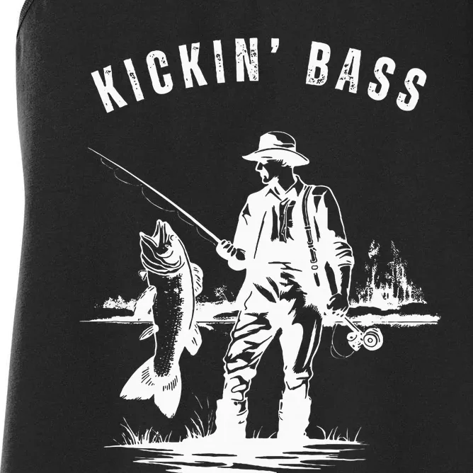 Kickin Bass Fisherman Fishing Fish Funny Outdoors Lake Women's Racerback Tank