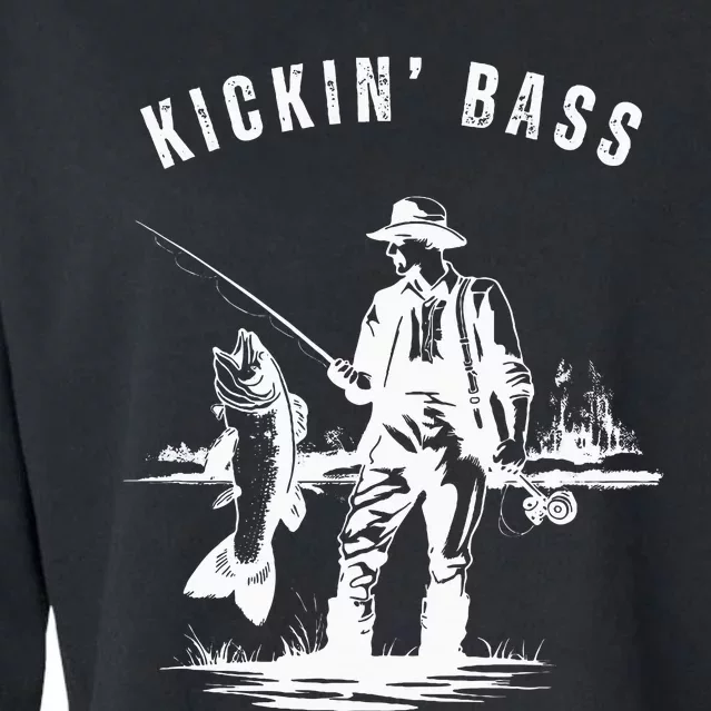 Kickin Bass Fisherman Fishing Fish Funny Outdoors Lake Cropped Pullover Crew