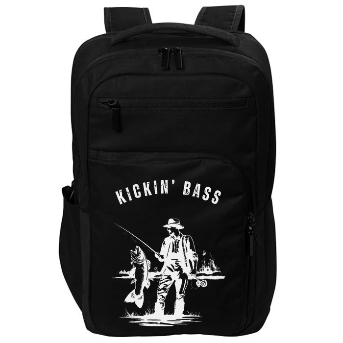 Kickin Bass Fisherman Fishing Fish Funny Outdoors Lake Impact Tech Backpack