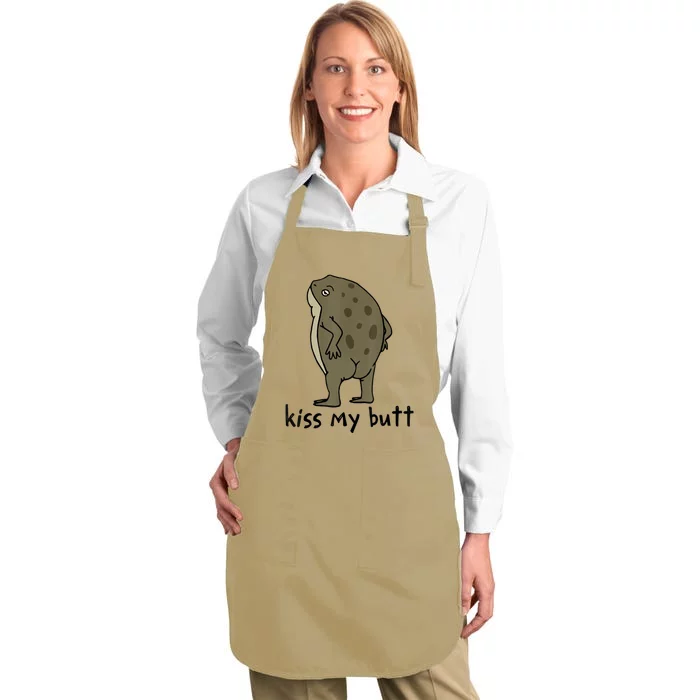 Kiss_My Butt Green Frog Full-Length Apron With Pocket