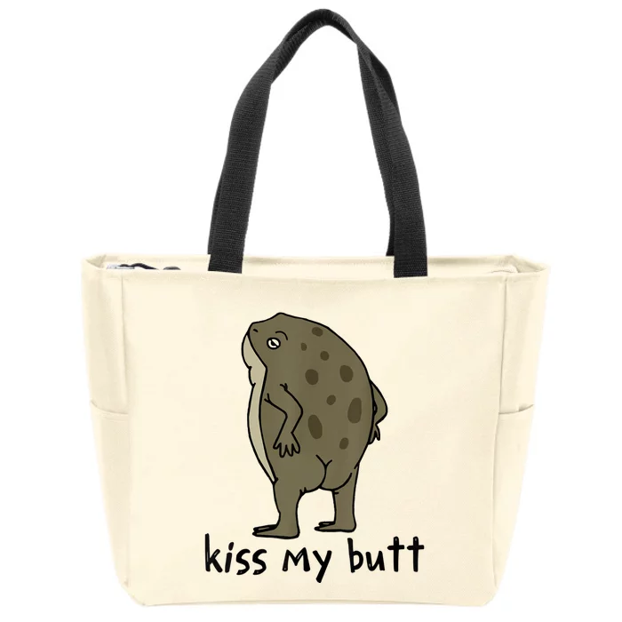 KissMy Butt Green Frog Funny Frog Zip Tote Bag