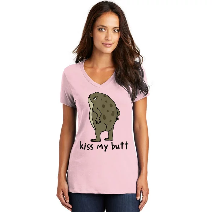 Kiss_My Butt Green Frog Women's V-Neck T-Shirt