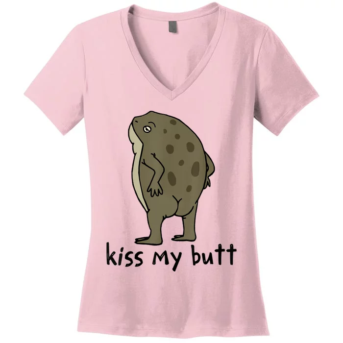 Kiss_My Butt Green Frog Women's V-Neck T-Shirt