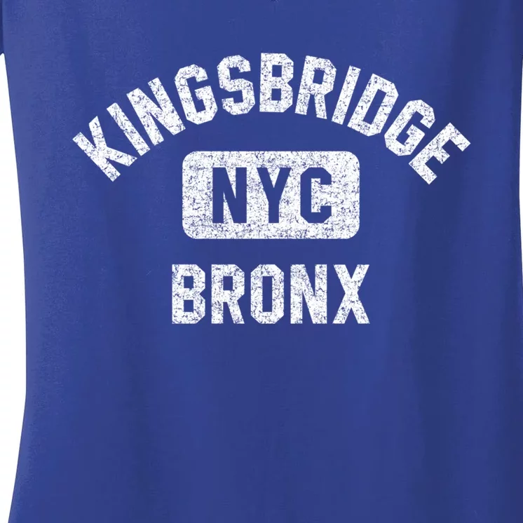 Kingsbridge Bronx Gym Style Distressed White Print Funny Gift Women's V-Neck T-Shirt