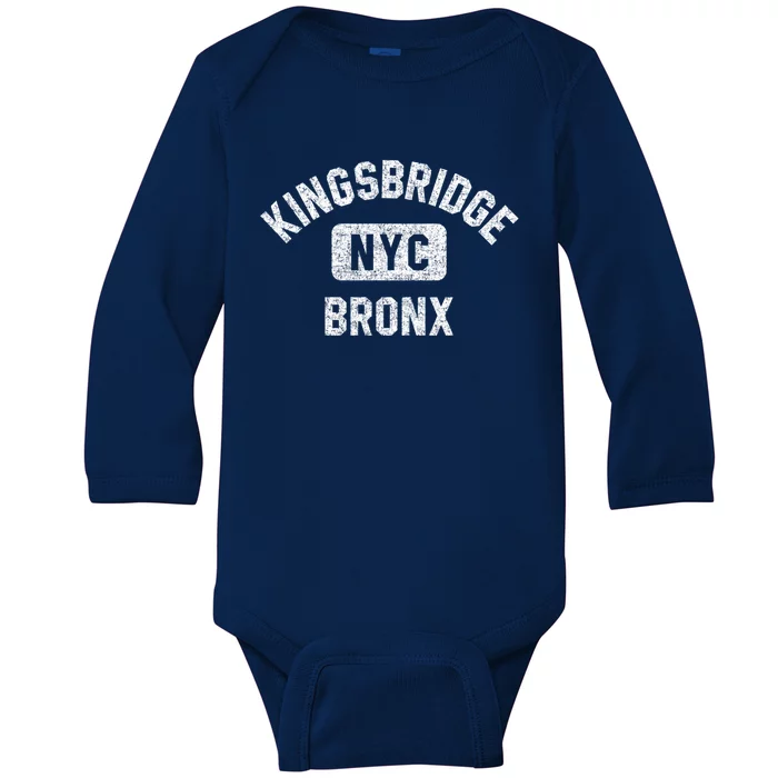 Kingsbridge Bronx Gym Style Distressed White Print Funny Gift Baby Long Sleeve Bodysuit