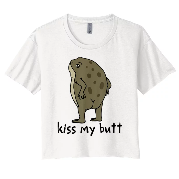 KissMy Butt Green Frog Funny Frog Women's Crop Top Tee