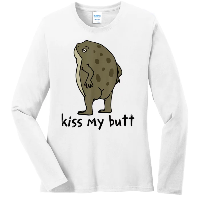 KissMy Butt Green Frog Funny Frog Ladies Long Sleeve Shirt