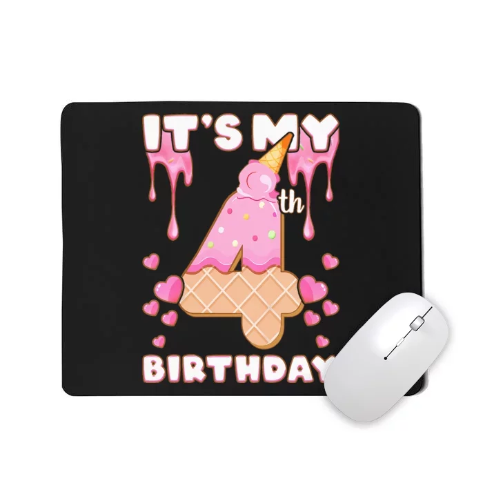 Kids Birthday Girl 4 Years Ice Cream Its My 4th Birthday Mousepad