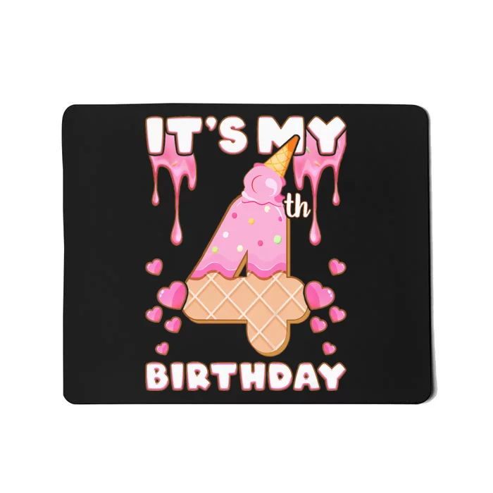 Kids Birthday Girl 4 Years Ice Cream Its My 4th Birthday Mousepad