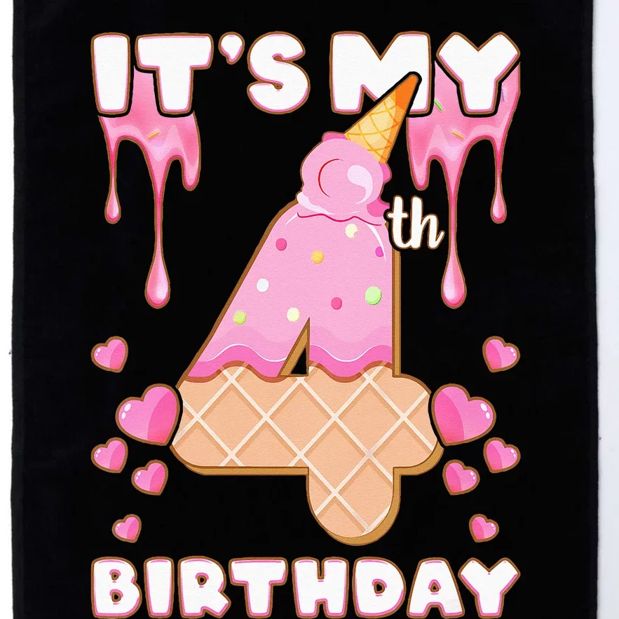 Kids Birthday Girl 4 Years Ice Cream Its My 4th Birthday Platinum Collection Golf Towel