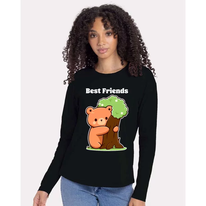 Kawaii Bear Hugging Tree Wildlife Animal Lover For Friends Womens Cotton Relaxed Long Sleeve T-Shirt