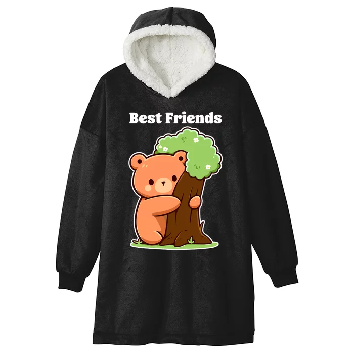 Kawaii Bear Hugging Tree Wildlife Animal Lover For Friends Hooded Wearable Blanket