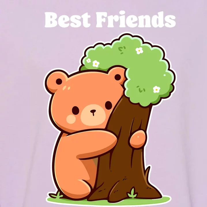 Kawaii Bear Hugging Tree Wildlife Animal Lover For Friends Garment-Dyed Sweatshirt