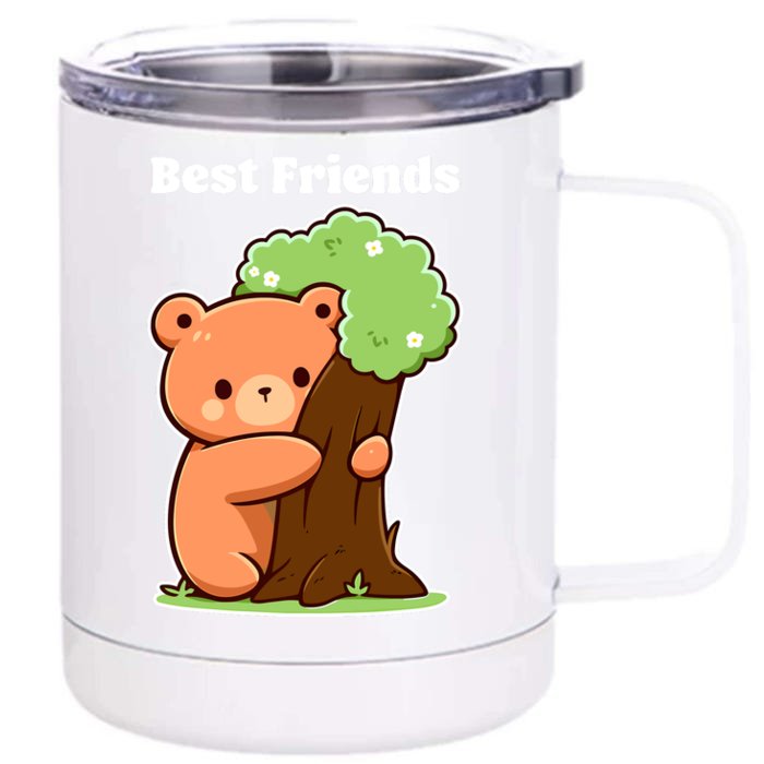 Kawaii Bear Hugging Tree Wildlife Animal Lover For Friends Front & Back 12oz Stainless Steel Tumbler Cup