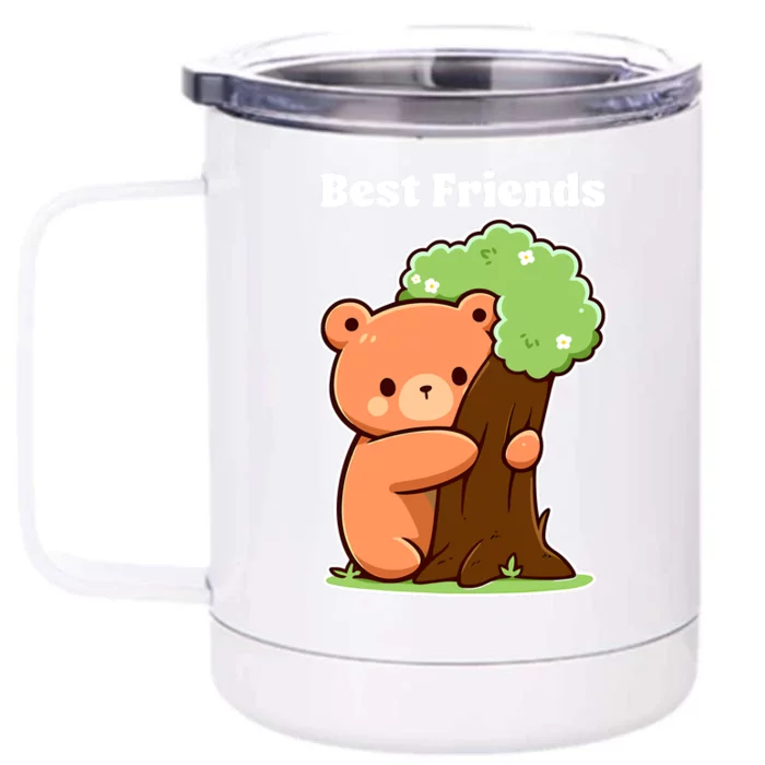 Kawaii Bear Hugging Tree Wildlife Animal Lover For Friends Front & Back 12oz Stainless Steel Tumbler Cup