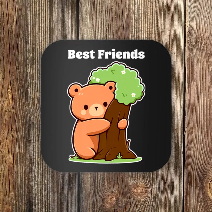 Kawaii Bear Hugging Tree Wildlife Animal Lover For Friends Coaster