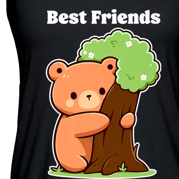 Kawaii Bear Hugging Tree Wildlife Animal Lover For Friends Ladies Essential Flowy Tank