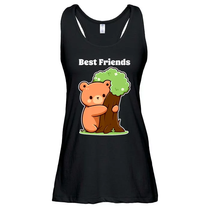 Kawaii Bear Hugging Tree Wildlife Animal Lover For Friends Ladies Essential Flowy Tank