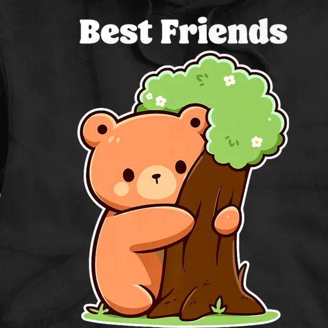 Kawaii Bear Hugging Tree Wildlife Animal Lover For Friends Tie Dye Hoodie