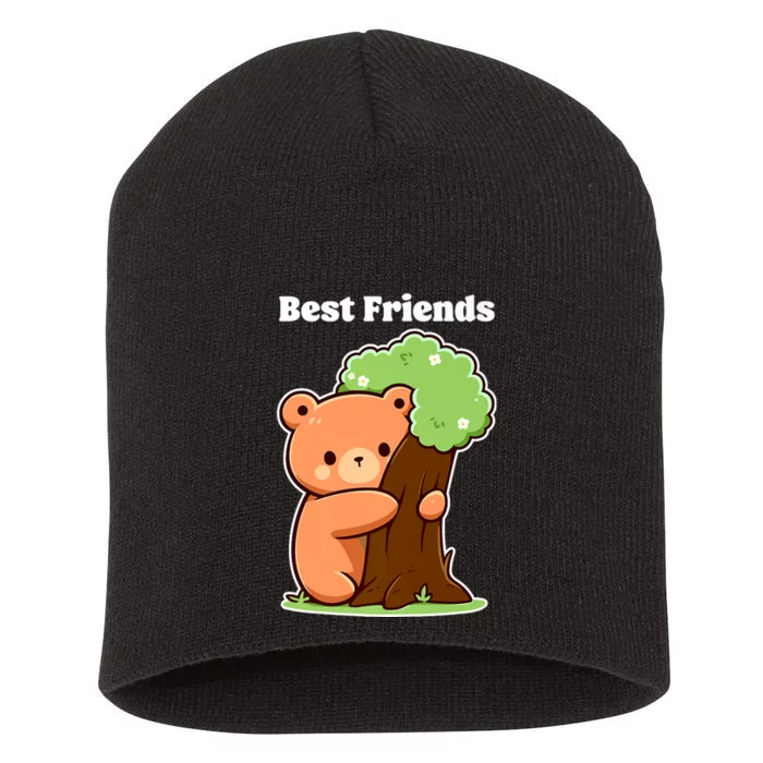 Kawaii Bear Hugging Tree Wildlife Animal Lover For Friends Short Acrylic Beanie