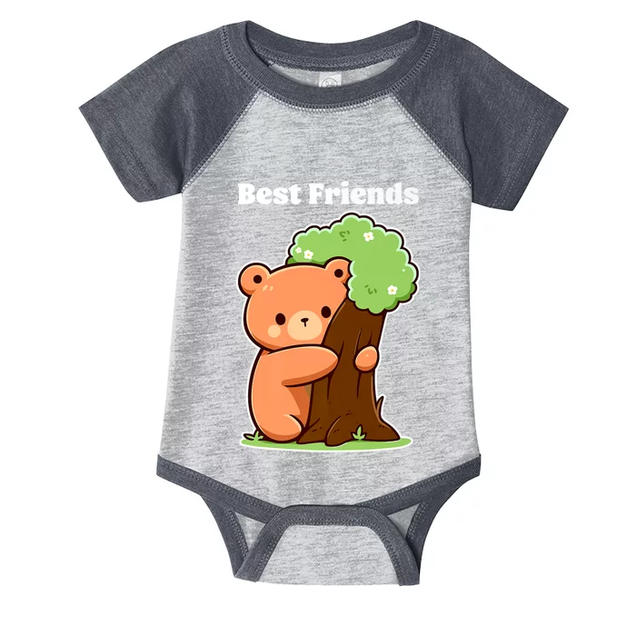 Kawaii Bear Hugging Tree Wildlife Animal Lover For Friends Infant Baby Jersey Bodysuit