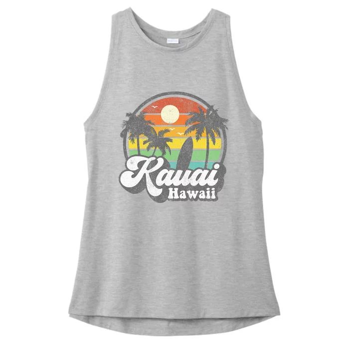 Kauai Beach Hawaii Surf Hawaiian Surfing 70s Ladies Tri-Blend Wicking Tank