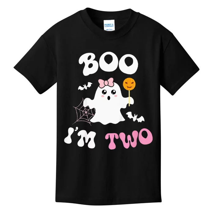 Kids Boo Im Two Ghost Second 2nd Birthday Groovy Halloween Girls Kids T-Shirt