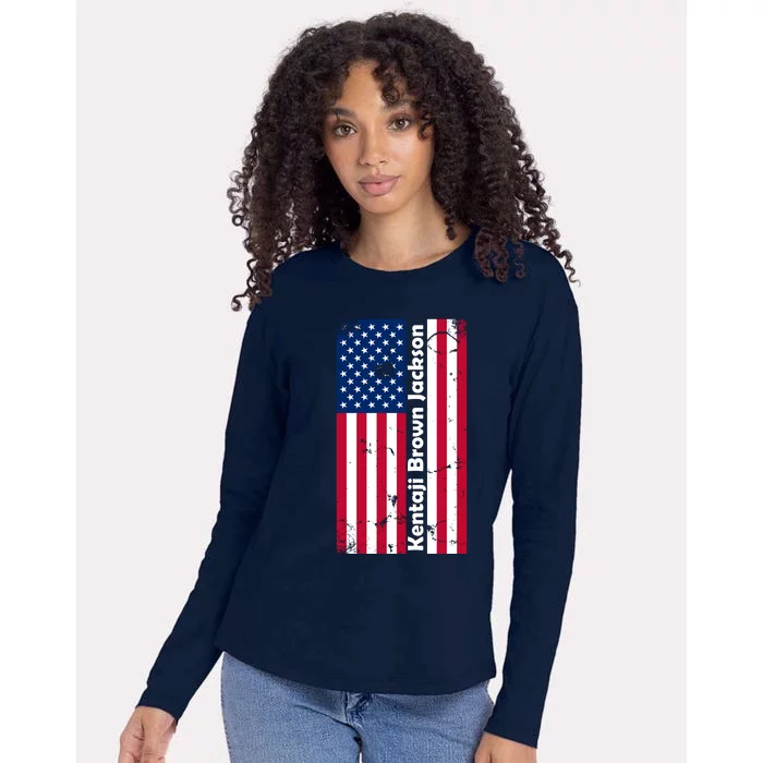 Kentaji Brown Jackson USA Flag Womens Cotton Relaxed Long Sleeve T-Shirt