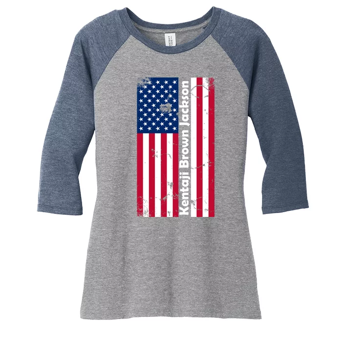 Kentaji Brown Jackson USA Flag Women's Tri-Blend 3/4-Sleeve Raglan Shirt