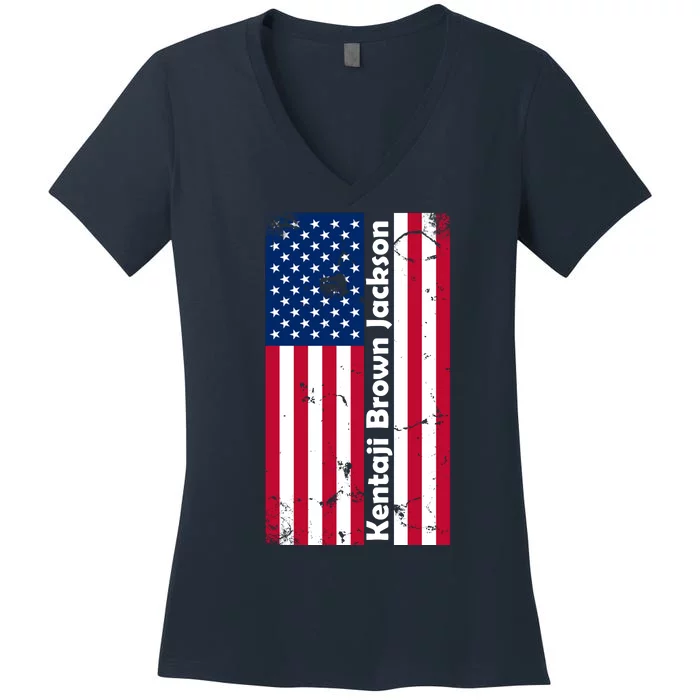 Kentaji Brown Jackson USA Flag Women's V-Neck T-Shirt