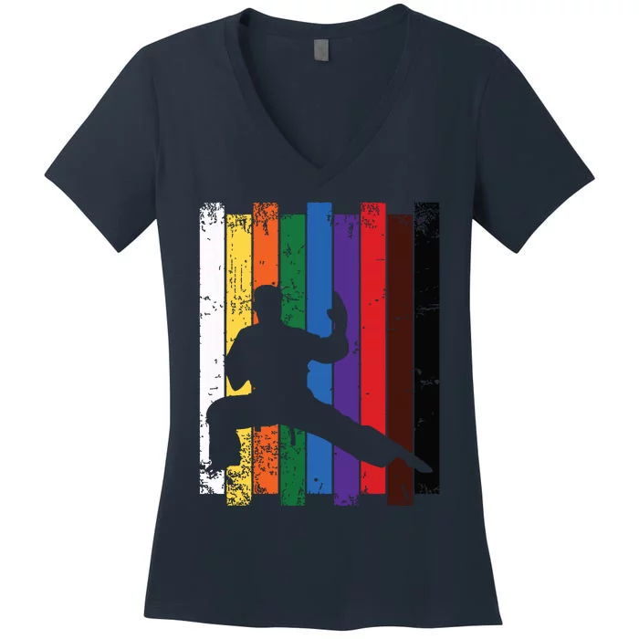 Karate Belt Karate Silhouette T Martial Arts Women's V-Neck T-Shirt