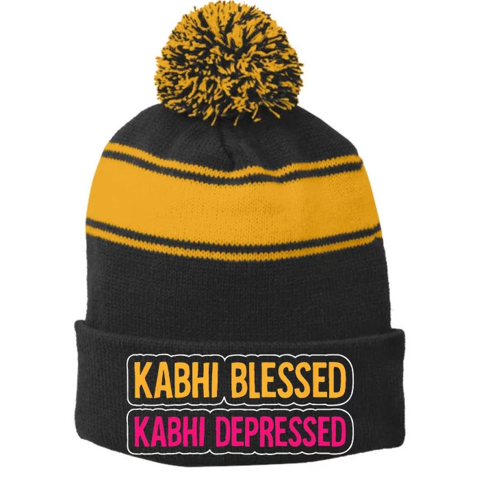 Kabhi Blessed Kabhi Depressed Bollywood Meme Desi Attitude Stripe Pom Pom Beanie