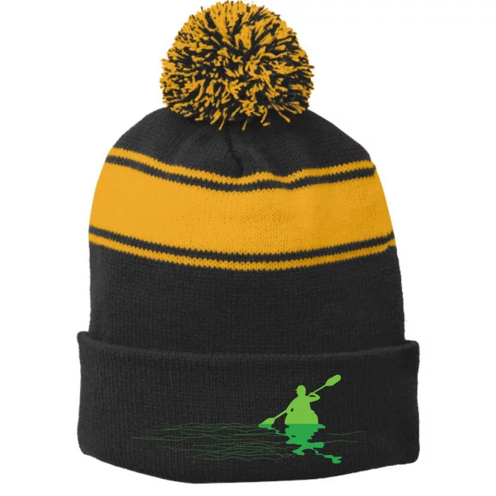 Kayak Boat Kayaking Paddling Graphic Kayaker Silhouette Stripe Pom Pom Beanie