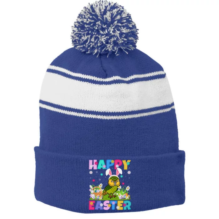 Kakapo Bird Lover Happy Easter Bunny Kakapo Easter Sunday Gift Stripe Pom Pom Beanie